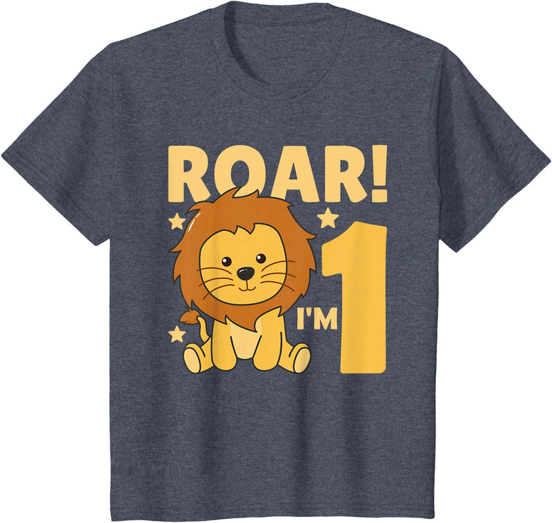 Cute Animals For Every Child's Birthday Kids 1st Birthday Lion 1 Year Old Cub Lion T-Shirt - Heather Blue