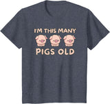 Pigs lover Birthday Gifts Toddler I'm This Many Pigs Old - 3rd Birthday Pig 3 Years Old Bday T-Shirt - Heather Blue