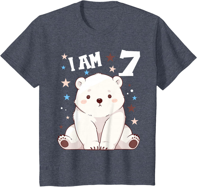 7 years old 7th birthday Polar Bear Kids 7 Years old 7 birthday Polar Bears Boy girl Polar Bear T-Shirt - Heather Blue