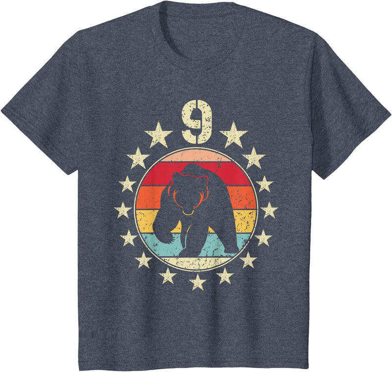 9 Years Old Birthday Bear Lovers Bear Birthday 9 Year Old Boy Girl Bear 9th Birthday T-Shirt - Heather Blue