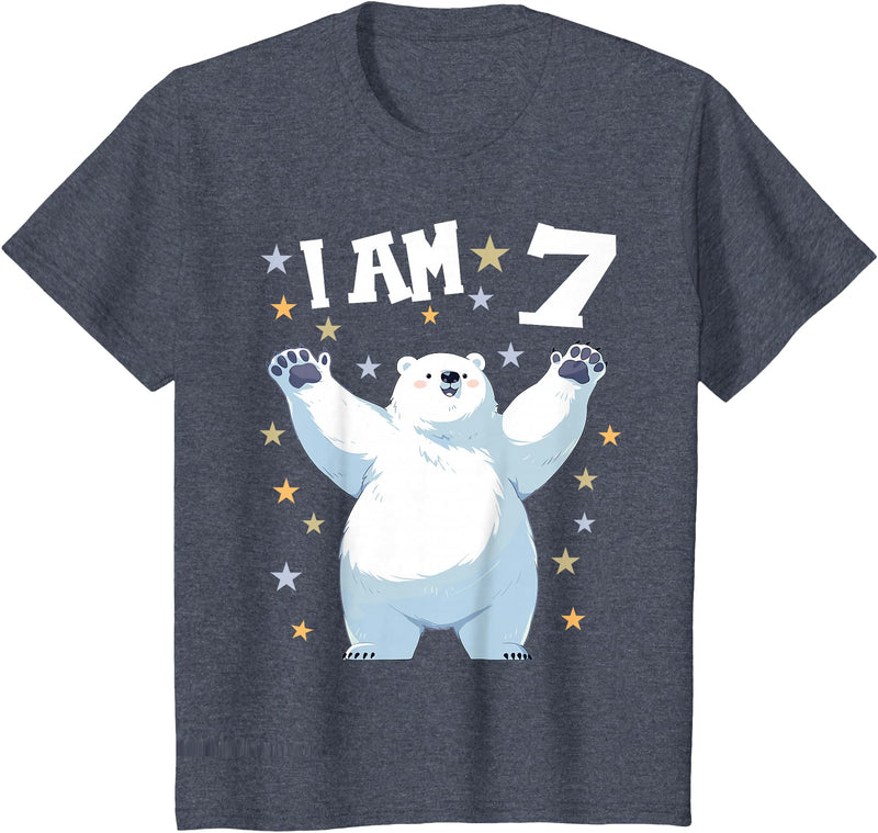 7 years old 7th birthday Polar Bear 7 Years old 7 birthday Polar Bears Boy girl Polar Bear T-Shirt - Heather Blue
