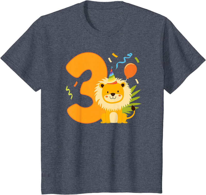 Three Year Old Lion Third Birthday Kids 3rd Lion Birthday Party 3 Year Old Lions Birthday T-Shirt - Heather Blue