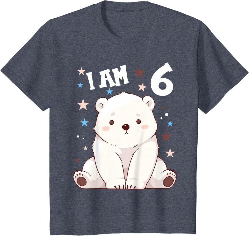 6 years old 6th birthday Polar Bear 6 Years old 6 birthday Polar Bears Boy girl Polar Bear T-Shirt - Heather Blue