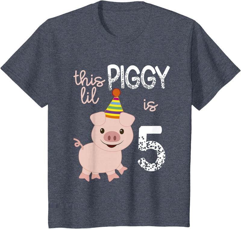 Adorable Pigs & Hogs Apparel Kids This Lil Piggy Is 5 Years Old Funny Birthday Pig T Shirt T-Shirt - Heather Blue