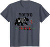 UrbanWear Bear Buffalo plaid Young Wild & Three 3 years 3rd Birthday T-Shirt - Heather Blue