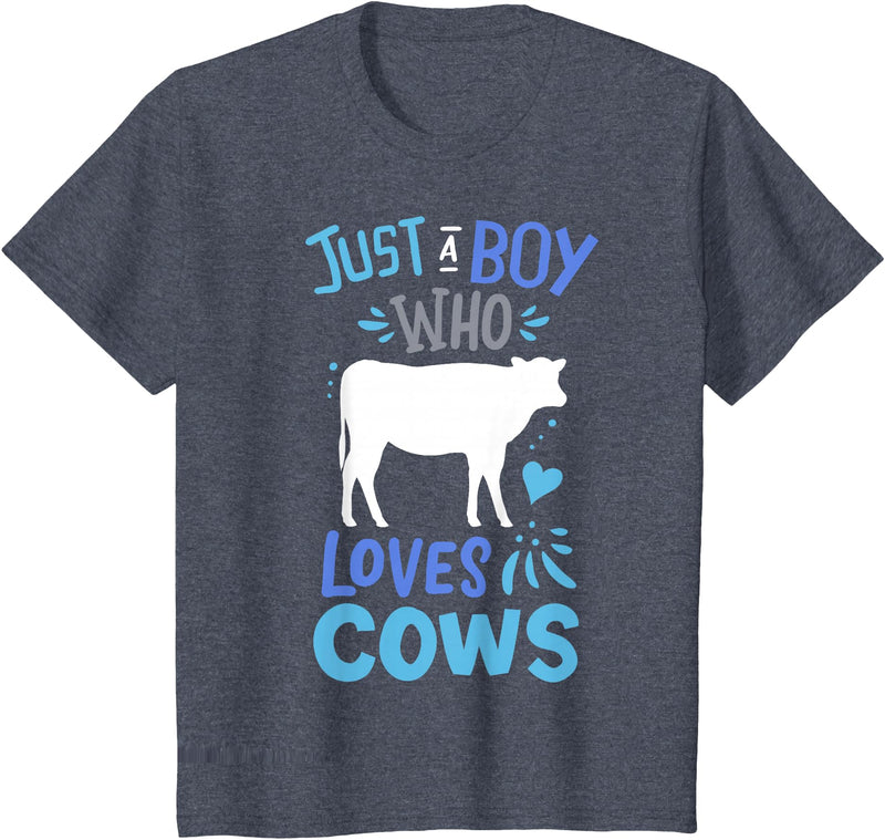 Kids Cow Just A Boy Who Loves Cows Gift for Cow Lovers T-Shirt - Heather Blue