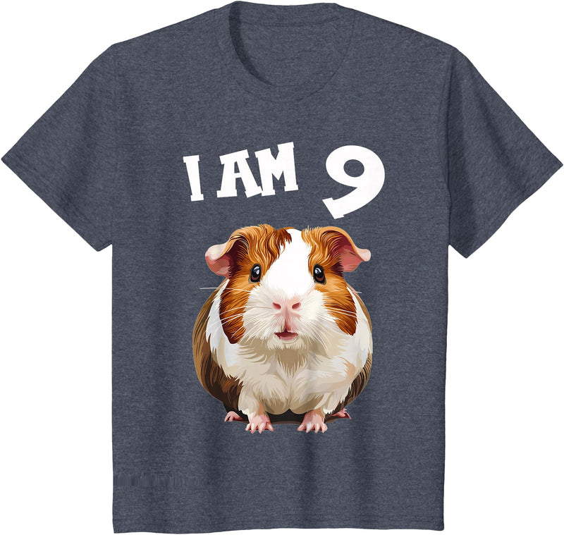 9 years old 9th birthday Guinea Pig 9 Years old 9 birthday Guinea Pigs Boy Girl Guinea Pig T-Shirt - Heather Blue