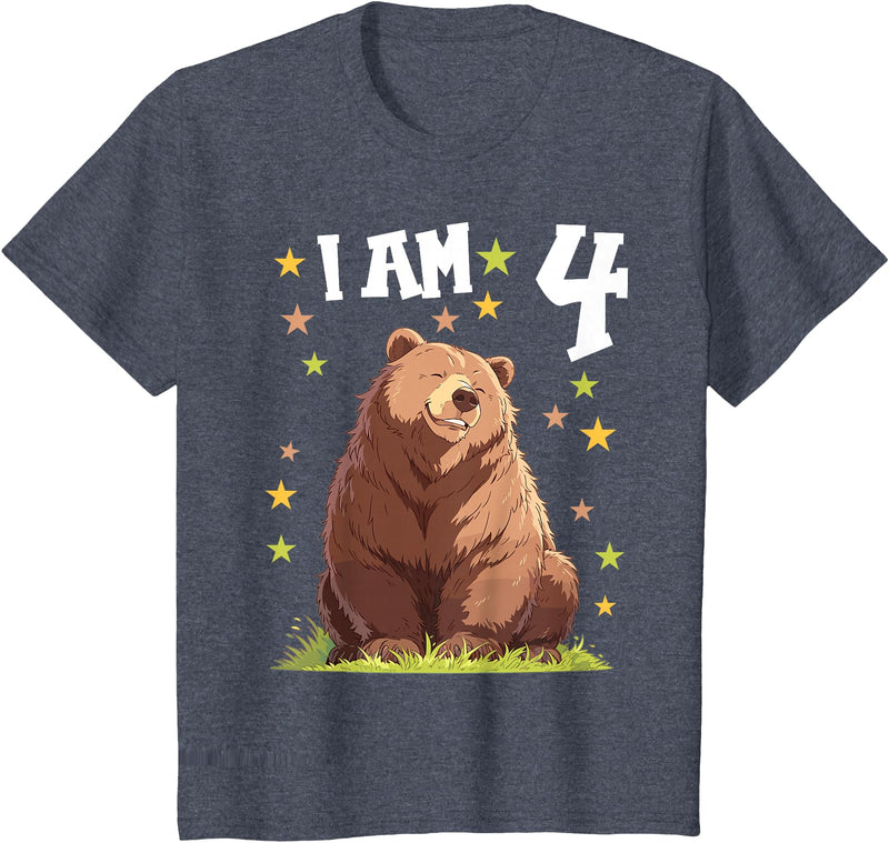 4 years old 4th birthday Bear Kids 4 Years old 4 birthday Bears Boy Girl Bear T-Shirt - Heather Blue
