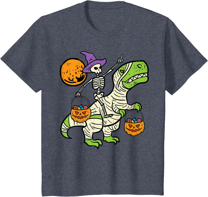 Toddler Boy Halloween Shirts For Boys Kids Kids Skeleton Dino Pumpkin Halloween Costume Toddler Boys Kids T-Shirt - Heather