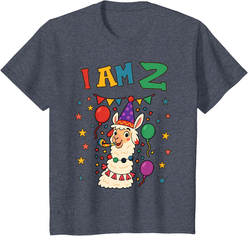 2 years old 2th birthday Llamas Llama Alpaca Shop 2 Years Old 2 Birthday Llamas Alpaca Boy Girl Llama T-Shirt - Heather Blue