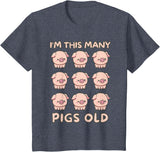 Pigs lover Birthday Gifts Toddler I'm This Many Pigs Old - 9th Birthday Pig 9 Years Old Bday T-Shirt - Heather Blue