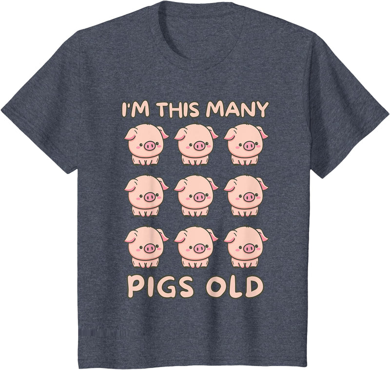 Pigs lover Birthday Gifts Toddler I'm This Many Pigs Old - 9th Birthday Pig 9 Years Old Bday T-Shirt - Heather Blue