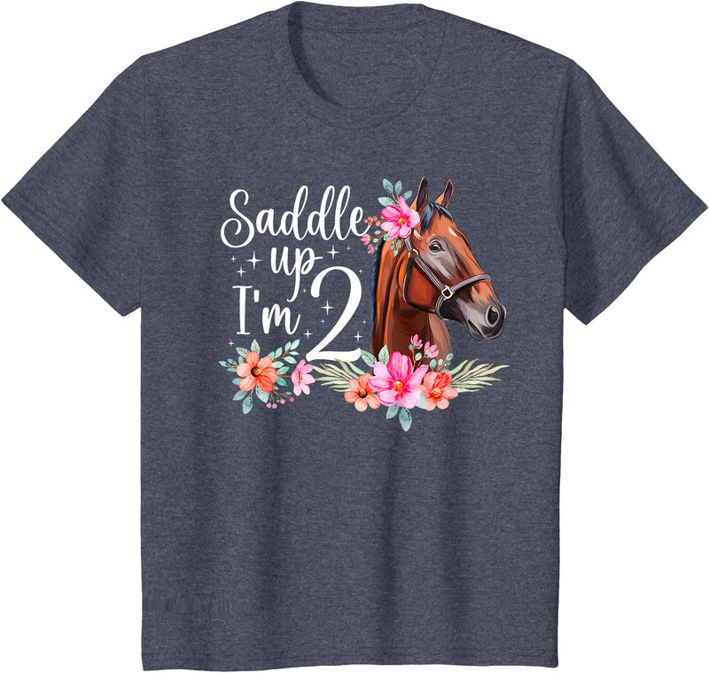2 Year Old Horse Second Birthday Party 2nd Horse Birthday Two Year Old Girl Horses Birthday T-Shirt - Heather Blue