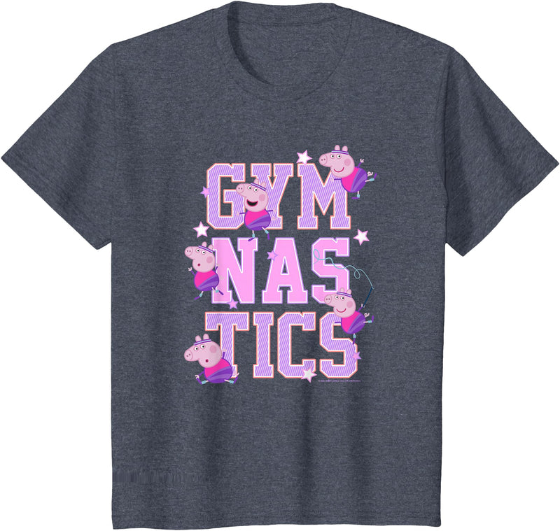 Kids Peppa Pig Gymnastics Stacked Text T-Shirt - Heather Blue