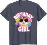 Girl Birthday Hamster Kids T-Shirt - Heather Blue