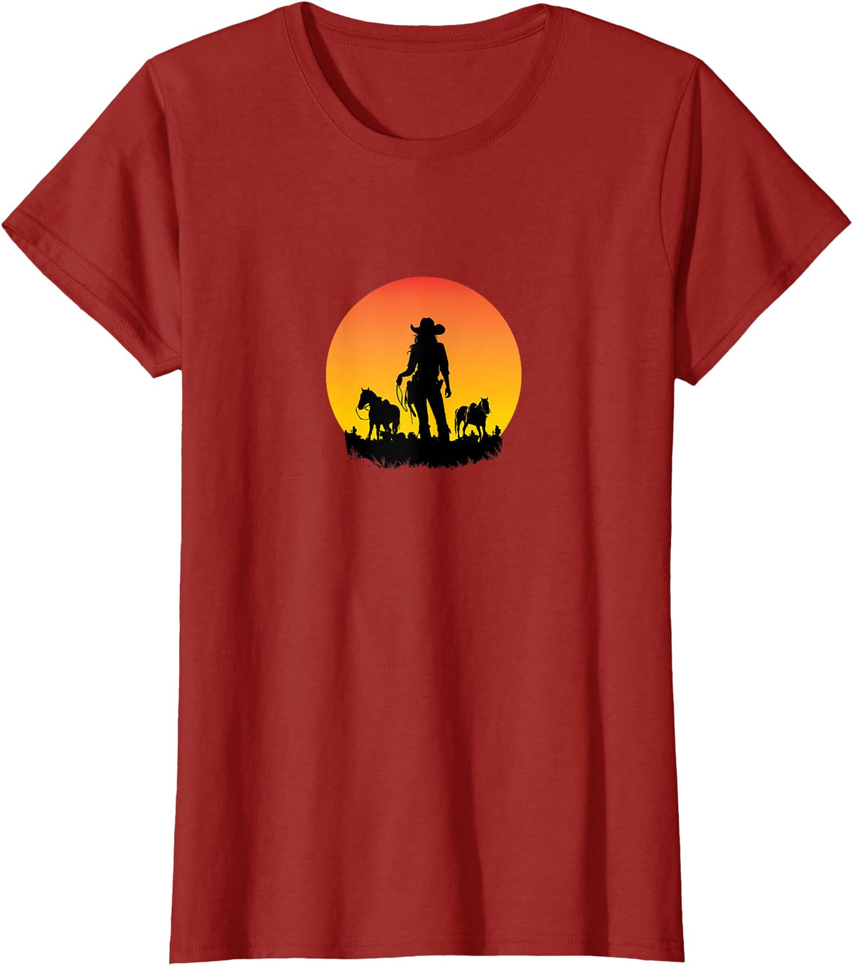 Horses Cowgirl T-Shirt - Cranberry Red