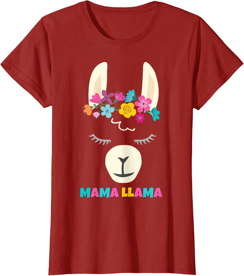 Llama Shirts & Alpaca Gifts Mama Llama Mom Christmas Birthday Mothers Day T-Shirt - Cranberry Red