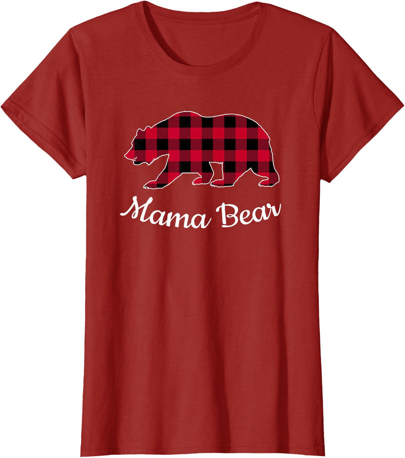 Papa & Mama Bear Outfit Mama Bear Pajama Red Buffalo Plaid T-Shirt - Cranberry Red