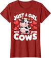 Cows for awesome Girls Farmer Cute Cow Just a Girl Who Loves Cows T-Shirt - Cranberry Red