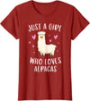 Cute Alpaca Llama Lover Clothing Gifts For Women Just A Girl Who Loves Alpacas Funny Alpaca Gifts for Girls T-Shirt - Cranberry Red