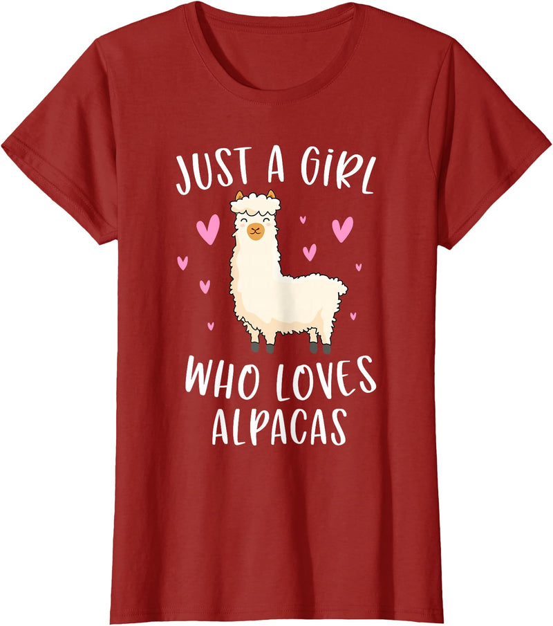 Cute Alpaca Llama Lover Clothing Gifts For Women Just A Girl Who Loves Alpacas Funny Alpaca Gifts for Girls T-Shirt - Cranberry Red