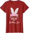 Mom of the Birthday Girl"- Family Bunny Rabbit Birthday T-Shirt in Cranberry Red