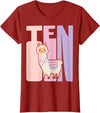 Retro Llama Alpaca Themed Girls Birthday Designs 10th Birthday Girl Cute Llama Alpaca 10 Years Old T-Shirt - Cranberry Red