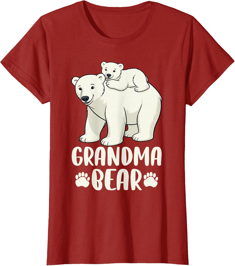 Polar Bear Family Art Creations Grandma Bear and Cub T-Shirt - Cranberry Red