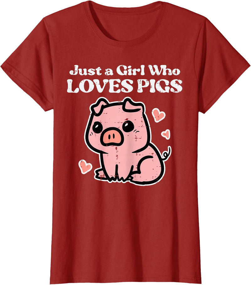 Pig Lover Shirts For Men Women Kids Just A Girl Who Loves Pigs Cute Hog Swine Toddler Girls Kids T-Shirt - Cranberry Red