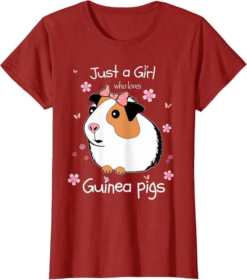 Just a Girl Cute Funny T-Shirts Just a Girl Who Loves Guinea Pigs - Cute Pets Lover Gift T-Shirt - Cranberry Red