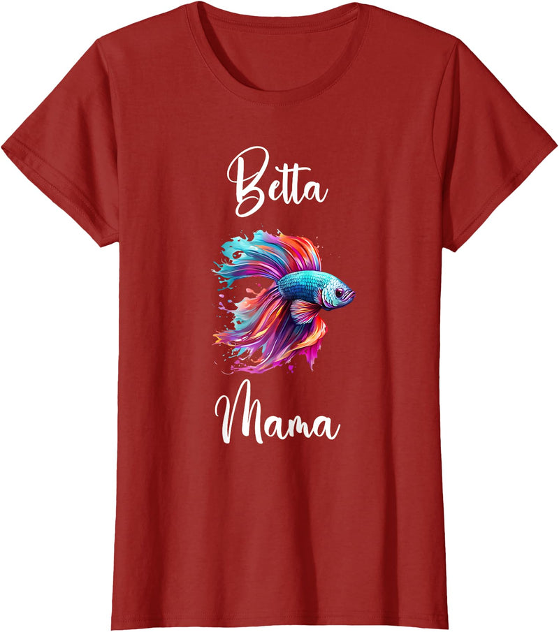 Betta Fish Family TShirtz & More Betta Mom Betta Fish Mama T-Shirt - Women's X-Small Black V-Neck Short Sleeve Cotton Polyester Modern Humor T-Shirt - Cranberry Red
