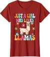 BALARI Just A Girl Who Loves Llamas Cute Groovy Alpaca Llama Kids T-Shirt - Cranberry Red