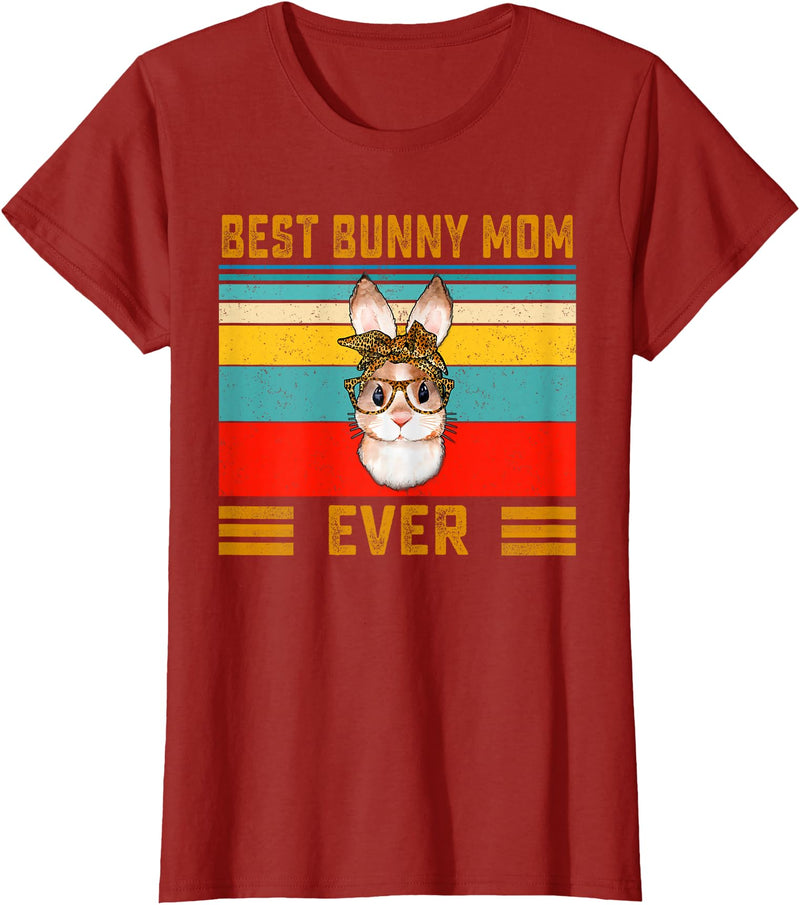 Best Bunny Mom Ever Leopard Print Rabbit Bandana T-Shirt in Cranberry Red