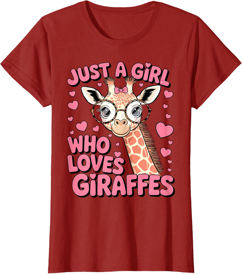 Funny Giraffes lover Just A Girl Who Loves Giraffes T-Shirt - Cranberry Red