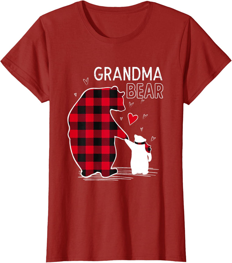 Papa & Mama Bear Outfit Grandma Bear Christmas Pajama Red Buffalo Plaid T-Shirt - Cranberry Red