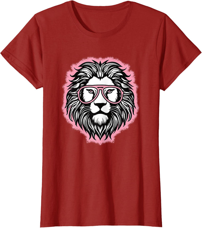 BALARI Cute Pink Lion Wild Animal Lion Lover Women Girls T-Shirt - Cranberry Red