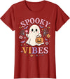 Girls Halloween Ghost Coquette Vibes Tees Spooky Vibes Cute Ghost Halloween for Girls Trick or Treat T-Shirt - Cranberry Red