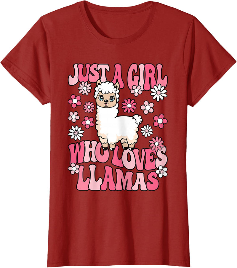 KATYLIN Just A Girl Who Loves Llamas Llama Lover Girls Kids T-Shirt - Cranberry Red