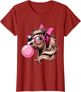 Humorous Horse Girl Gifts Horse Bubblegum Horse Girl Horseback T-Shirt - Cranberry Red