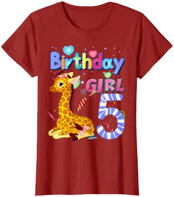 It's My 5th Birthday Giraffe Lover Giraffe Birthday For Girl 5th Giraffe Birthday 5 Year Old) T-Shirt - Red