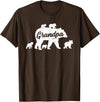 Matching Bear Family Apparel Vintage Grandpa Bear with 5 Cub Father's Day T-Shirt - Brown