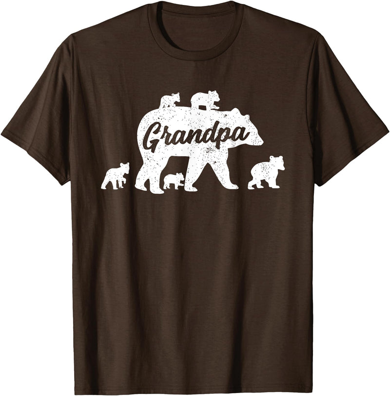 Matching Bear Family Apparel Vintage Grandpa Bear with 5 Cub Father's Day T-Shirt - Brown