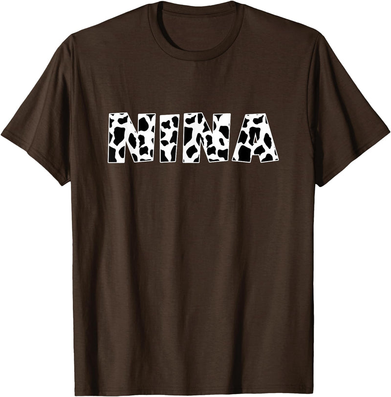 Fancy Grandma Mothers Day Birthday Christmas Gifts Nina Cow Print Animal Pattern Farmer Farm Grandma Funny T-Shirt - Brown