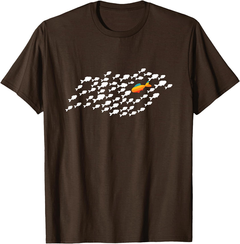 Fish Swimming Against The Current Be Yourself Gift Unisex-Adults, Kids Black Modern Casual T-Shirt - Brown