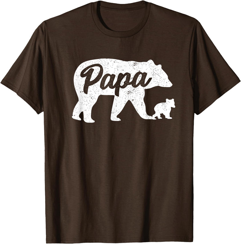 Matching Bear Family Apparel Vintage Papa Father Bear with 1 Cub father's Day T-Shirt - Brown