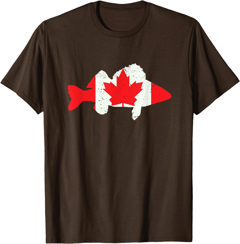 Fishermen Gifts | Mens Fisherman Apparel Canada Flag Walleye Fishing Mens Walleye Fish Cool Gifts T-Shirt - Brown