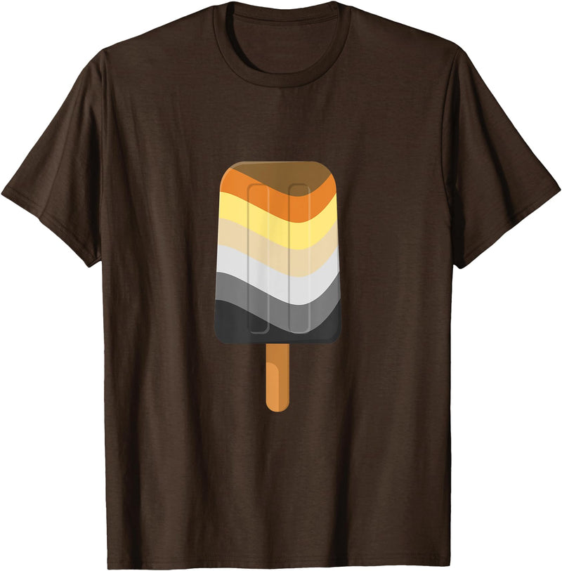 Live Loud Graphics Seamless Reapeating Gay Bear Pride Flag Ice Pop Pattern T-Shirt - Brown