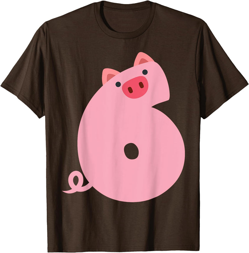 Pig Outfit For 6 Year Old Boys Kids Girls Fun 6th Birthday Pig Themed 6 Year Old Boys Kids Pig Lovers T-Shirt - Brown