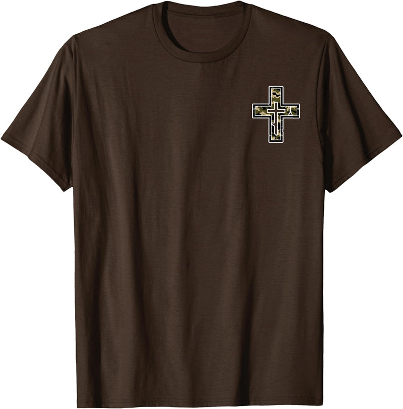 Camo Cross Fishing Faith Christian 2 Sided Hunting Fishing Cross Camo Faith Christian Fisherman Hunter T-Shirt - Brown