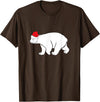 Polar Bear Xmas Pajama Polar Bear With Santa Hat Xmas Winter Christmas Pajama T-Shirt - Brown